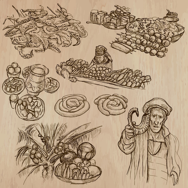 食べ物や飲み物の手描きのベクトル - ベクター画像