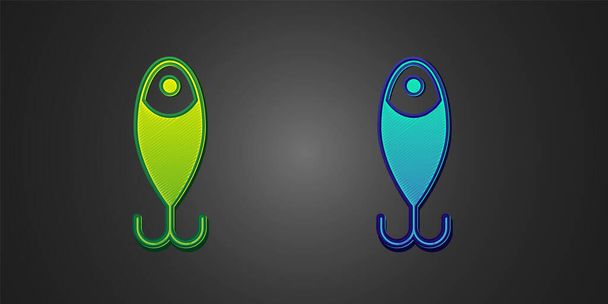 Green and blue Fishing lure icon isolated on black background. Fishing tackle. Vector. - Vector, Image