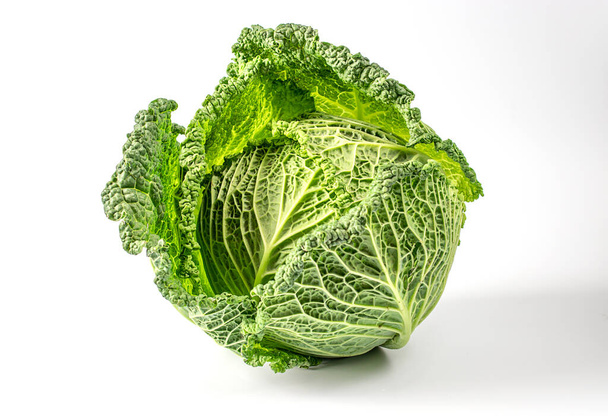 Savoy cabbage isolated on white background, head of cabbage - Fotoğraf, Görsel