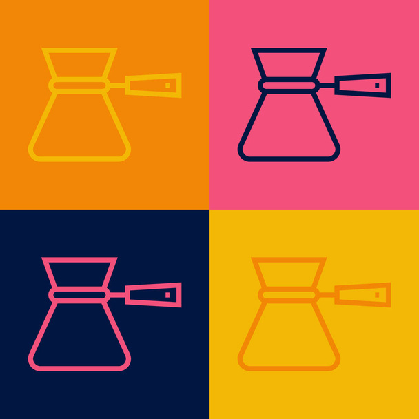 Pop art line Coffee turk icon isolated on color background. Coffee cezve. Vector. - Vector, Image