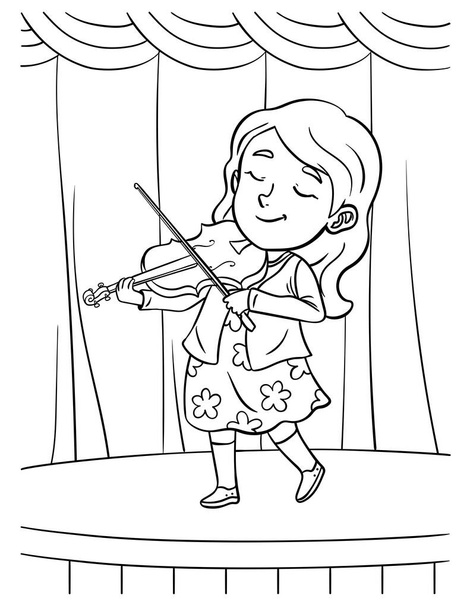 Una página para colorear lindo y divertido de un violinista. Proporciona horas de diversión para colorear para los niños. Para colorear, esta página es muy fácil. Apto para niños pequeños y niños pequeños. - Vector, Imagen