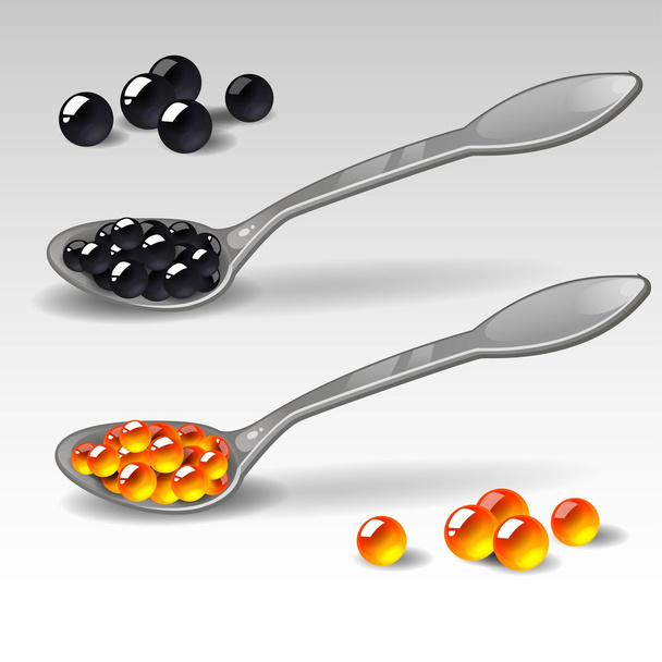 Spoons with caviar - Vector, Image