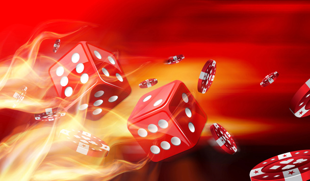 Καυτό ζάρια παιχνίδι έννοια με μάρκες τυχερών παιχνιδιών, που φέρουν - Φωτογραφία, εικόνα