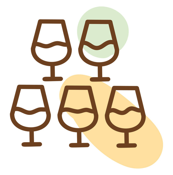 Cinco copas de vino, ilustración, vector sobre un fondo blanco. - Vector, imagen