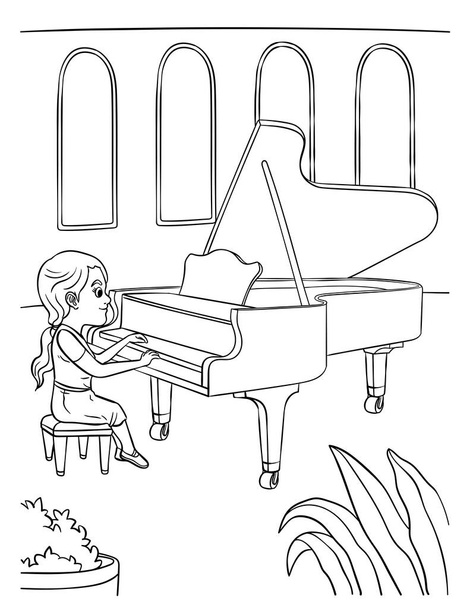 Roztomilá a vtipná stránka o klavíristovi. Poskytuje hodiny omalovánky zábavy pro děti. Chcete-li barvu, tato stránka je velmi snadné. Vhodné pro malé děti a batolata. - Vektor, obrázek