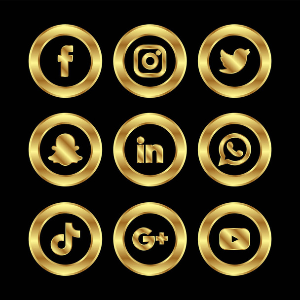 Розкішні соціальні медіа Золоте коло колекція іконок
 - Вектор, зображення
