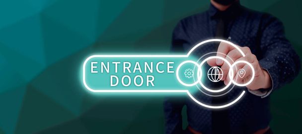テキストを表示する書き込み入り口ドア、ドアウェイゲート入力のビジネスコンセプト｜Ingress Passage Portal - 写真・画像