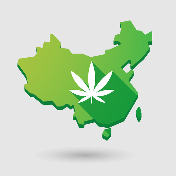 Значок карты Китая с листком марихуаны
 - Вектор,изображение