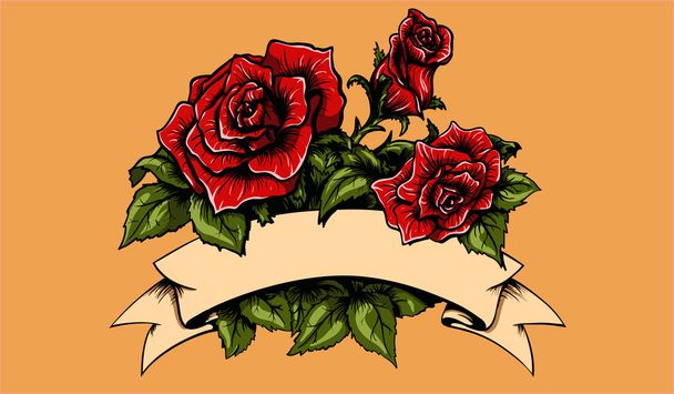 Tattoo Roses and Banner - Vector, Image
