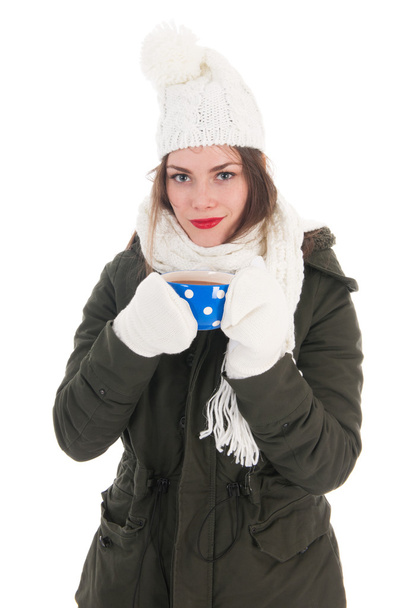 Portrait winter girl with hot chocolate - Foto, Bild