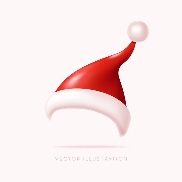 Weihnachtsmütze, Weihnachtsdekoration. 3D-Vektorillustration im minimalen Cartoon-Stil - Vektor, Bild