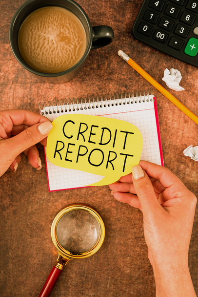 Inspiráció mutató jel Credit Report, Üzleti koncepció Kölcsönzési raplap Bill és díjak Fizetési pontszám Adósságtörténet - Fotó, kép
