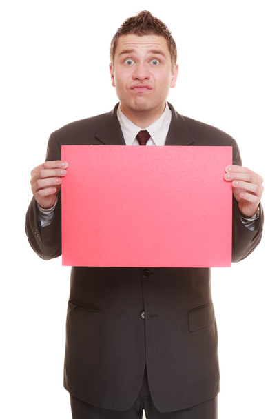 Business man holding  red blank banner - Φωτογραφία, εικόνα