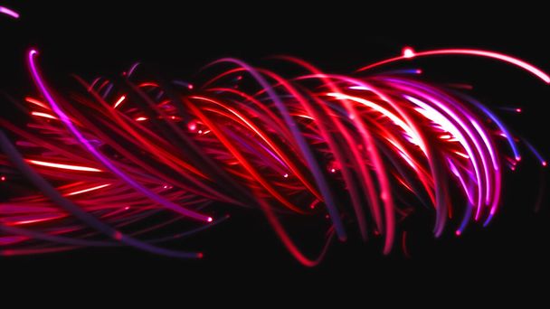 3D rendering of a colorful abstract background of strings, lines, ribbons, fibers or wires. Interweaving of bright strings in space. Lines form structural fibers - Photo, image