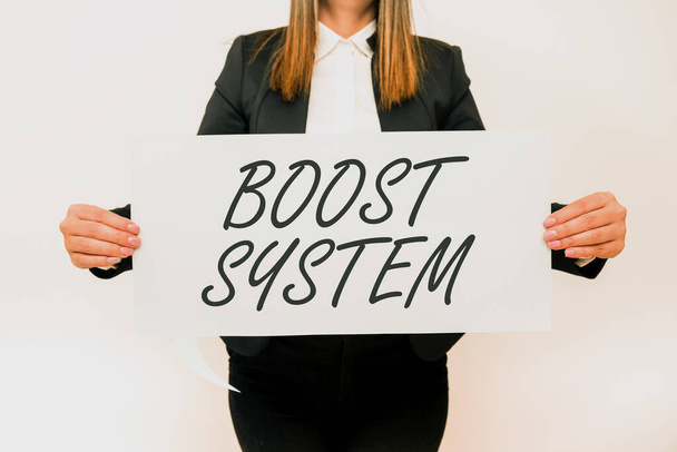 Wyświetlanie znaku Boost System, Koncepcja biznesowa Odmłodzić Upgrade Wzmocnić być zdrowsze holistyczne podejście - Zdjęcie, obraz