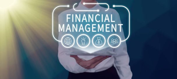 Концептуальный дисплей Финансовый менеджмент, концепция Интернета эффективный и эффективный способ управления деньгами и фондами - Фото, изображение