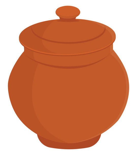 Clay cooking pot, illustration, vector on a white background. - Vector, Image