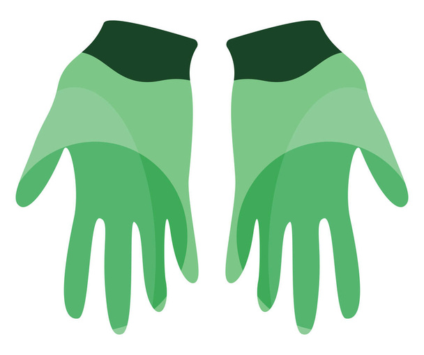 Green garden gloves, illustration, vector on a white background. - Vecteur, image