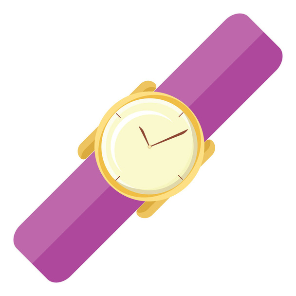Golden purple handwatch, illustration, vector on a white background. - Vektor, obrázek