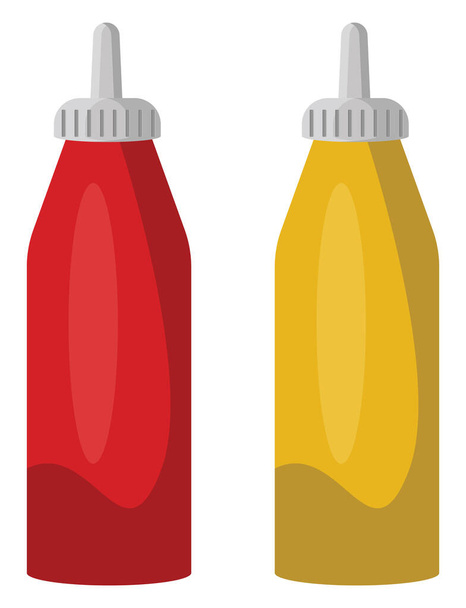 кетчуп быстрого питания и горчица, иллюстрация, вектор на белом фоне. - Вектор,изображение