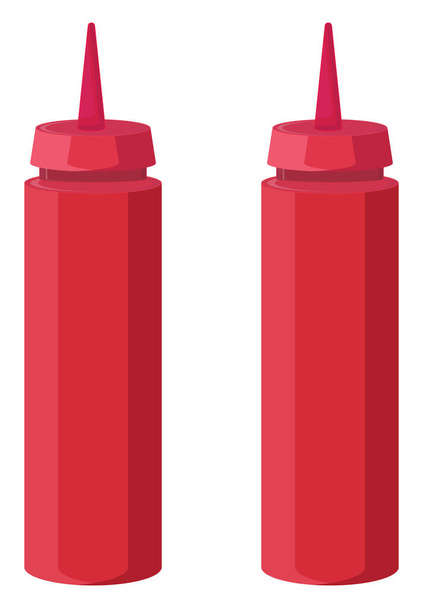 Две бутылки кетчупа, иллюстрация, вектор на белом фоне. - Вектор,изображение