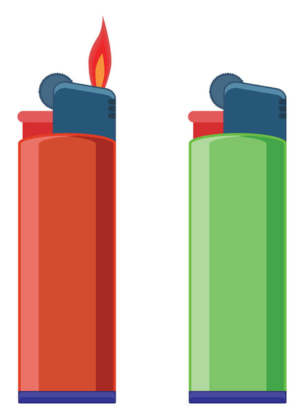 Encendedores rojos y verdes, ilustración, vector sobre fondo blanco. - Vector, Imagen