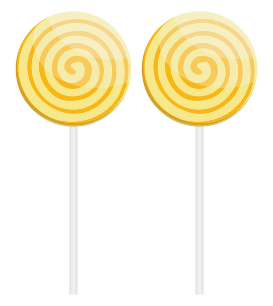 Gelbe süße Lolipops, Illustration, Vektor auf weißem Hintergrund. - Vektor, Bild