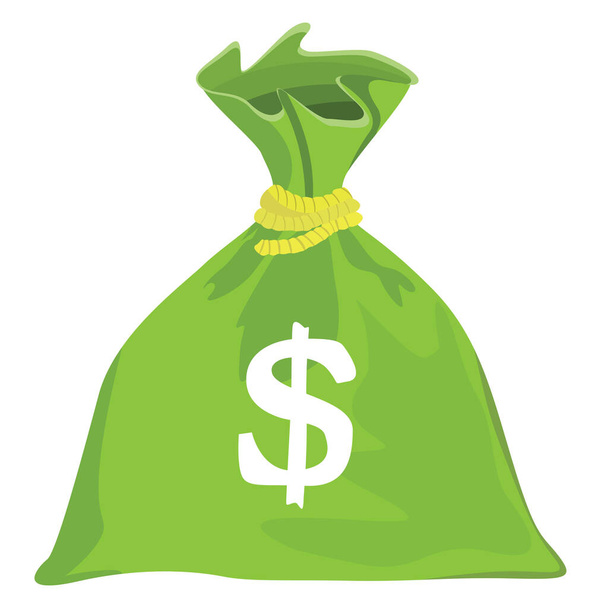 Green money bag, illustration, vector on a white background. - Vector, Image