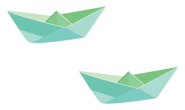 Barcos de papel verde, ilustração, vetor sobre um fundo branco. - Vetor, Imagem