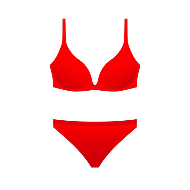 Red female panties and bra template. Underwear sexy lingerie in trendy design. Stylish swimsuit from new collection with classic vector style - Vector, afbeelding