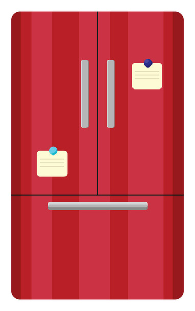 Modern Red kettős hűtőszekrény, illusztráció, vektor fehér alapon. - Vektor, kép