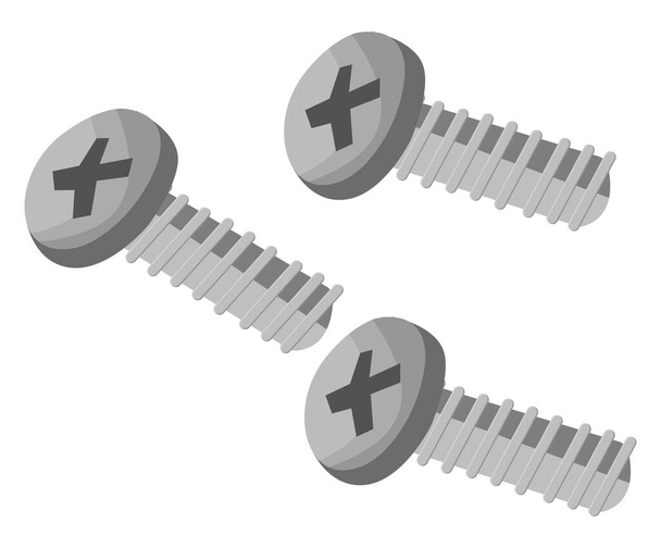 Tres pequeños tornillos de acero, ilustración, vector sobre un fondo blanco. - Vector, Imagen