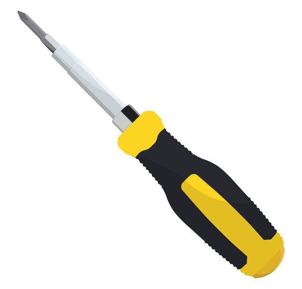 Yellow professional screwdriver, illustration, vector on a white background. - Vector, Image