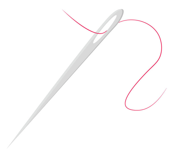 Sewing needle with thread, illustration, vector on a white background. - Vector, Image