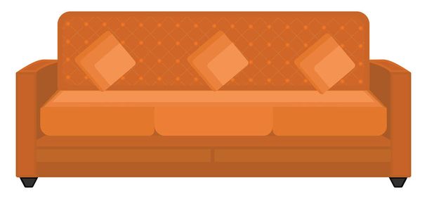 Orange sofa, illustration, vector on a white background. - Vector, Image