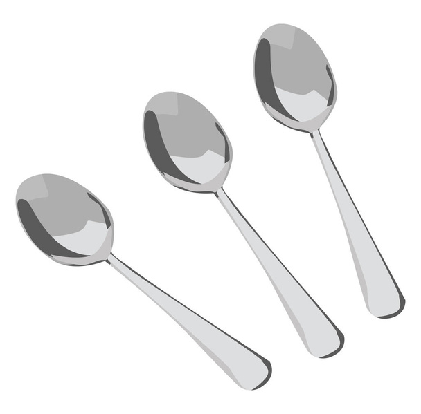Metal spoons, illustration, vector on a white background. - Vector, Image