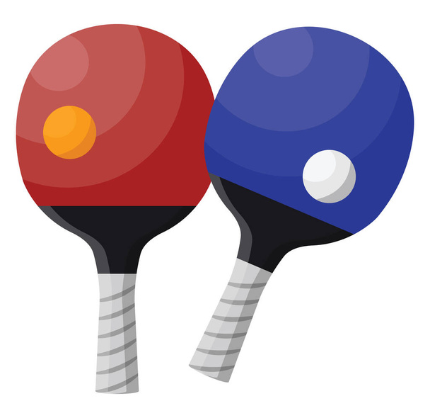 Red and blue table tennis rackets, illustration, vector on a white background. - Vektor, obrázek