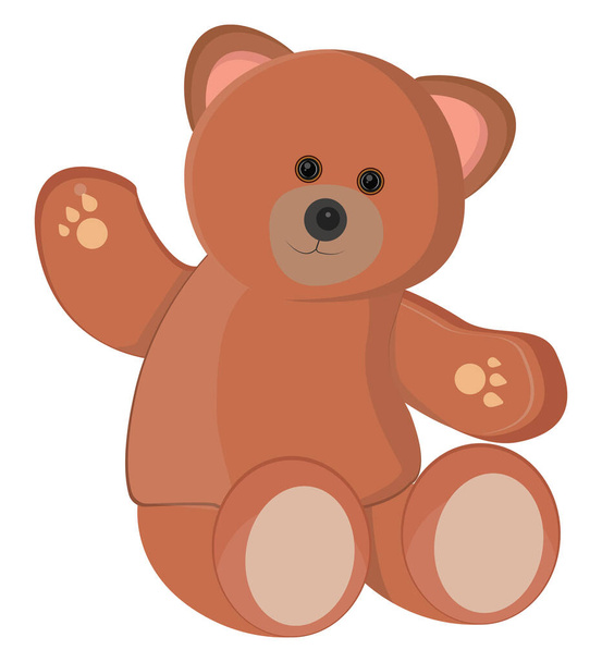 Brown teddy bear toy, illustration, vector on a white background. - Vector, Image