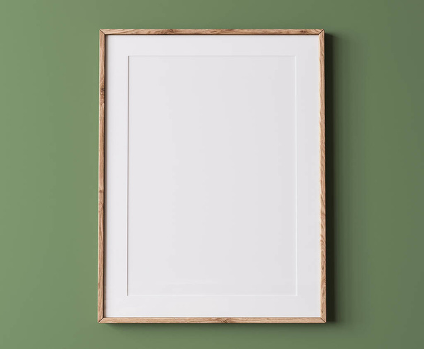 Marco de maqueta en moderno, fondo verde, tres marcos de madera en habitación mínima, 3d render - Foto, Imagen