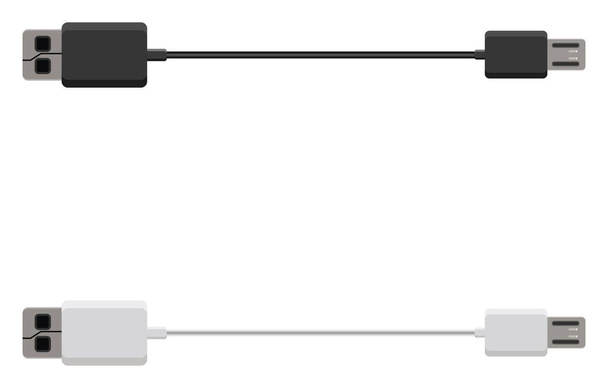 Câbles USB noir et blanc, illustration, vecteur sur fond blanc. - Vecteur, image