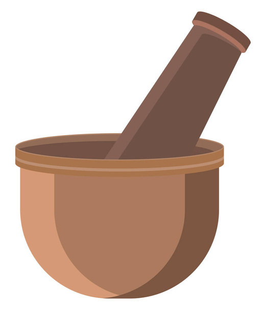 Wooden mortar pestle, illustration, vector on a white background. - Vector, Image