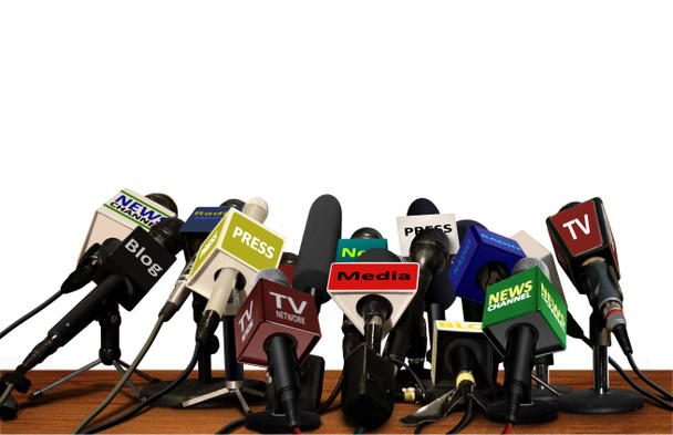 Basın medya konferansı mikrofonlar - Fotoğraf, Görsel