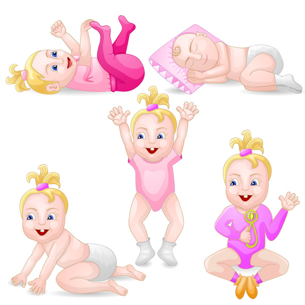 Cinco niñas de dibujos animados bebé
 - Vector, imagen