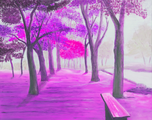 πίνακας ζωγραφικής που δείχνει την όμορφη ηλιόλουστη φθινοπωρινή μέρα σε ένα πάρκο - Φωτογραφία, εικόνα