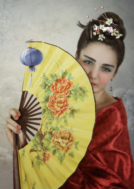 Geisha con ventilador
 - Foto, imagen