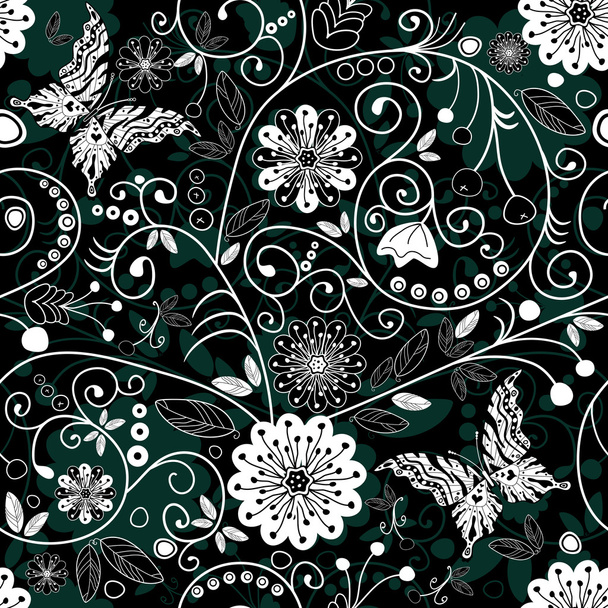 White and dark seamless floral pattern - Vecteur, image