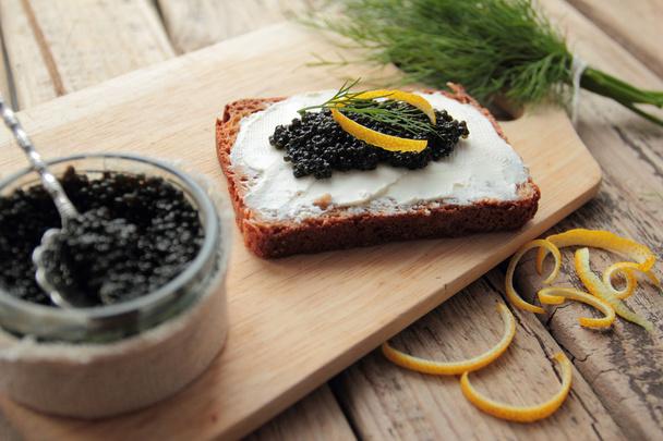 Bread with cream cheese and caviar - Photo, Image