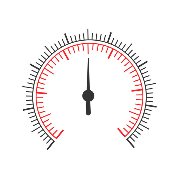 Pyöreä mittaus kojelauta malli, jossa on kaksi pyöreää kaaviota ja nuoli. Painemittari, manometri, ilmapuntari, nopeusmittari, tonometri, lämpömittari, navigaattori tai indikaattorityökalumalli. Vektoriesimerkki - Vektori, kuva