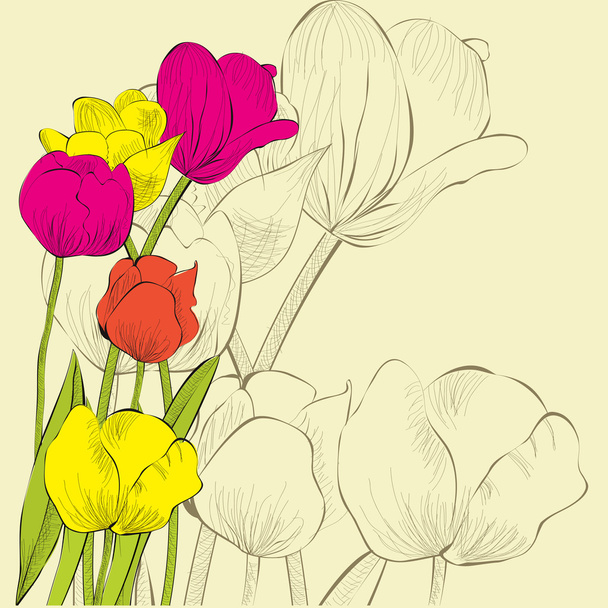Decorative background with Tulips flowers - Vektör, Görsel