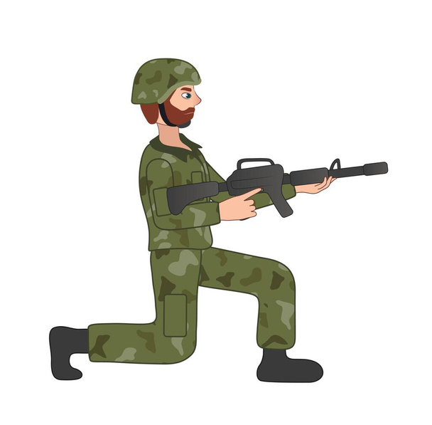 Soldier with rifle on white background - Vector, Imagen